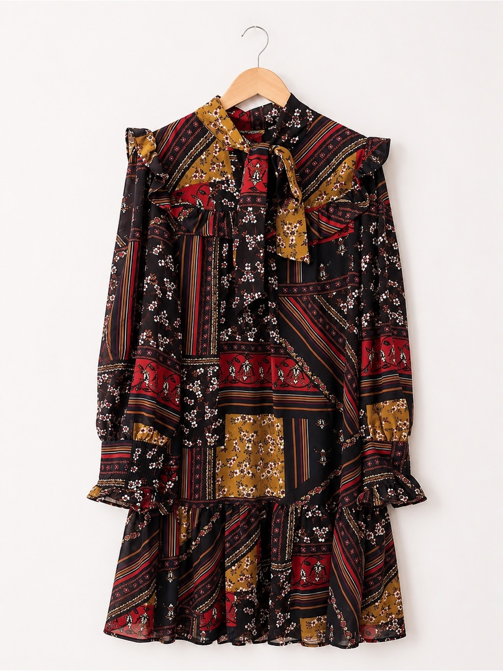 NWT New Julia Jordan Floral Patchwork Tie Neck Shift Dress 8